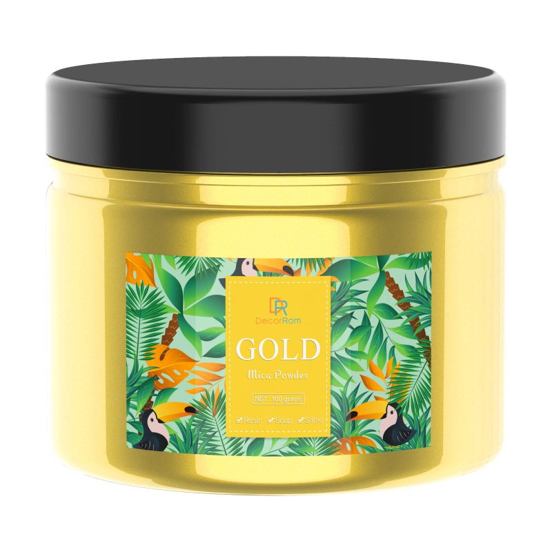DecorRom Epoxy Resin Color Pigment - Huge 100g/3.5 Ounces Metallic Mica Powder for Epoxy Resin Art Coloring, Crafts Making - Cosmetic Grade Resin Color Dye for Jewelry, Soap Making, Painting, Nails Art (Gold) - Image 1